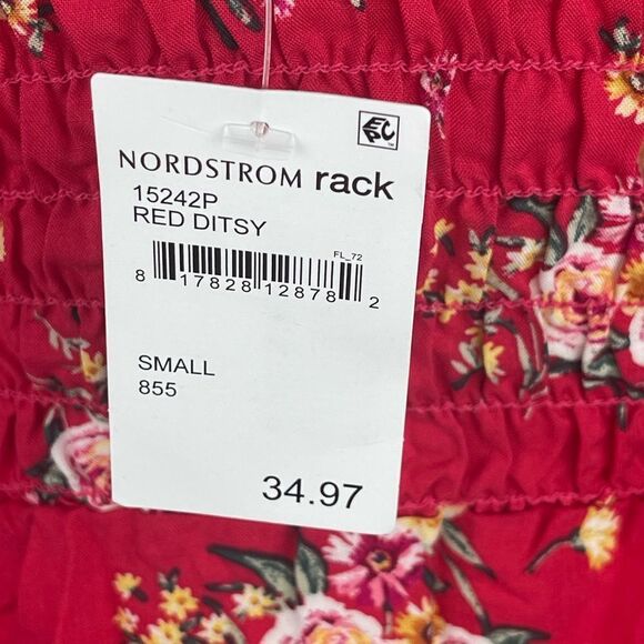 Velvet Torch Women’s Red Ditsy Floral Long Sleeve Ruffle Smock Inset Dress Sz: S - Picture 7 of 8